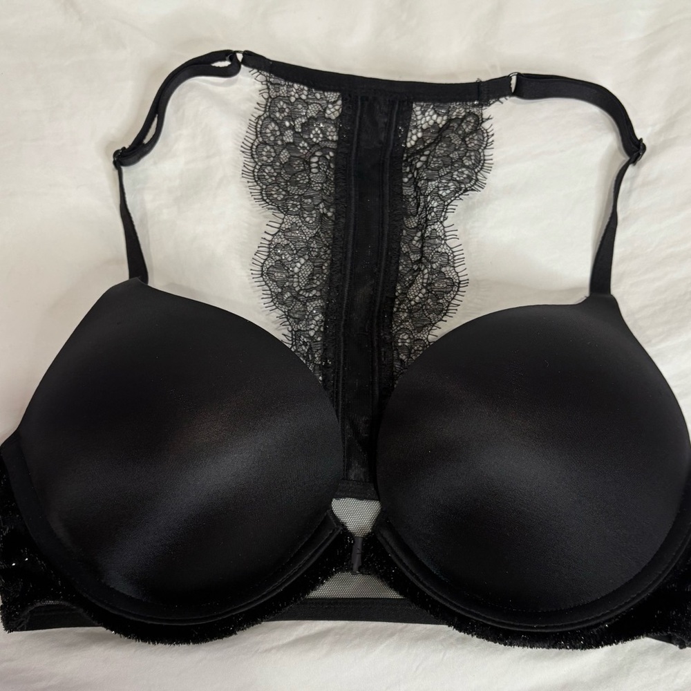 Victorias Secret Bombshell Razorback Pushup Plunge Bra - Front closure Black 34B